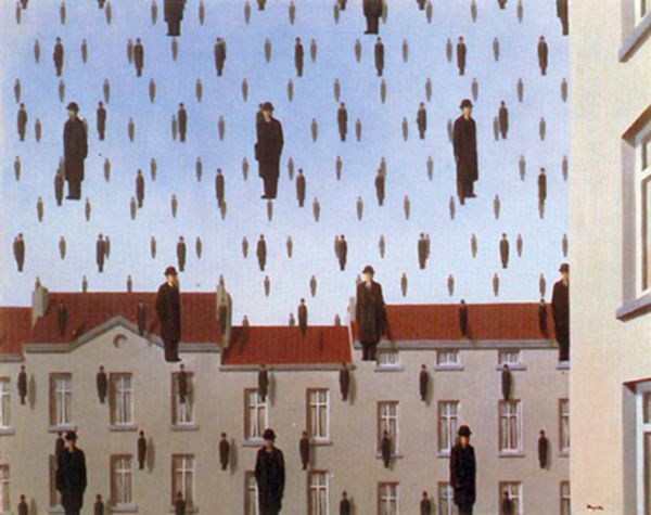 Ren? Magritte, Golconde, 1953, Restored by Shimon D. Yanowitz, 2009  øðä îàâøéè, âåì÷åðã, 1953, øñèåøöéä ò"é ùîòåï éðåáéõ, 2009